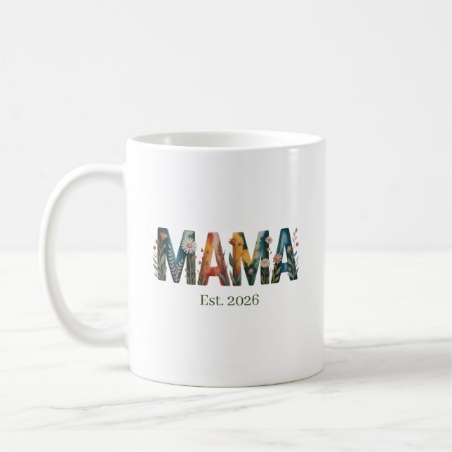 Personalized Mama Est Year Floral Mother Gift Kaffeetasse (Links)