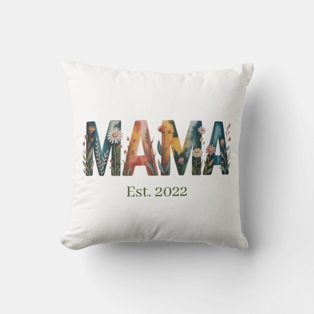 Personalized Mama Est Year Floral Mother Gift Kissen (Vorderseite)