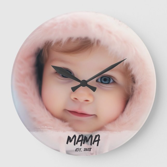 Personalized Mama Established Photo Keepsake Große Wanduhr (Vorderseite)