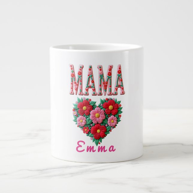 Personalized Mama Heart Floral Custom Gift Jumbo-Tasse (Vorderseite)