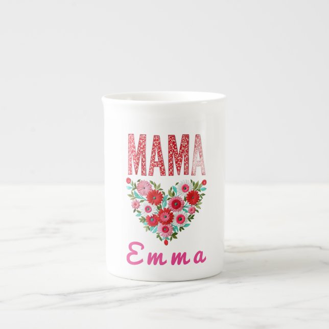 Personalized Mama Heart Floral Custom Gift Prozellantasse (Vorderseite)