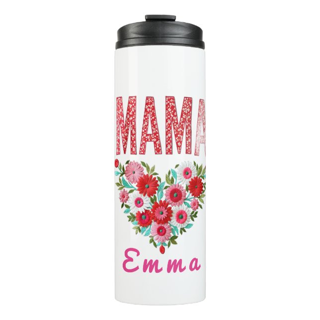 Personalized Mama Heart Floral Custom Gift Thermosbecher (Vorderseite)