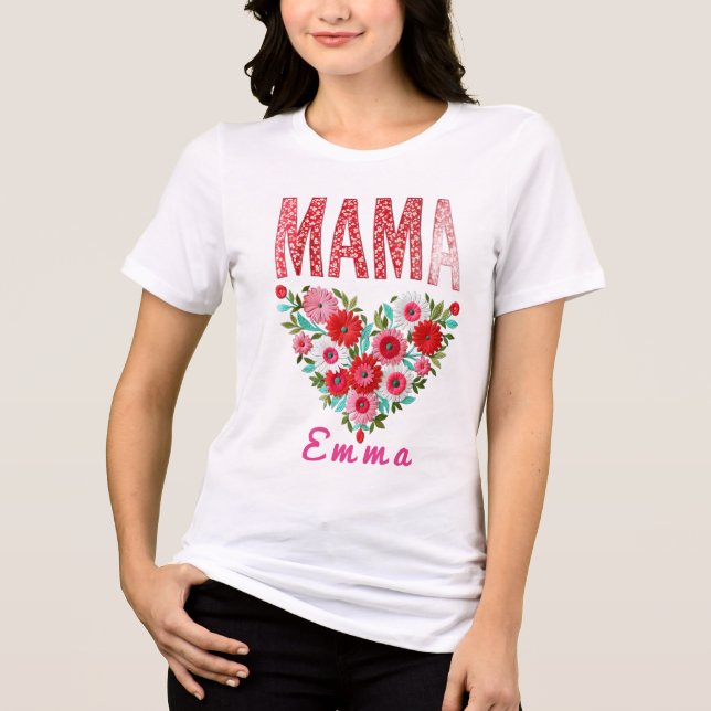 Personalized Mama Heart Floral Custom Gift Tri-Blend Shirt (Vorderseite)