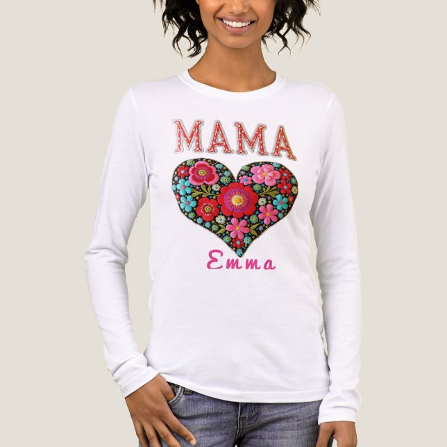 Personalized Mama Heart Floral Custom Gift Tri-Blend Shirt (Vorderseite)