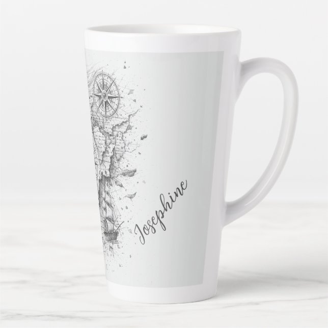 Personalized Map Compass Woman Art Vintage Chic Milchtasse (Rechts)