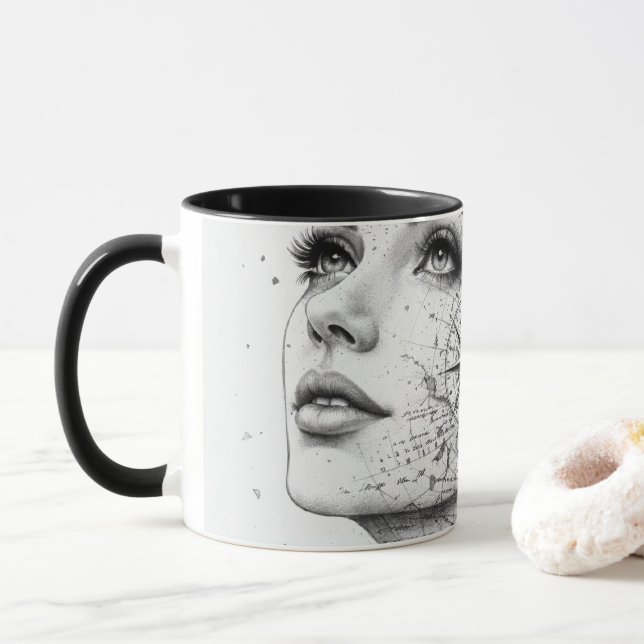 Personalized Map Compass Woman Art Vintage Chic Tasse (Mit Donut)