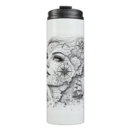 Personalized Map Compass Woman Art Vintage Chic Thermosbecher