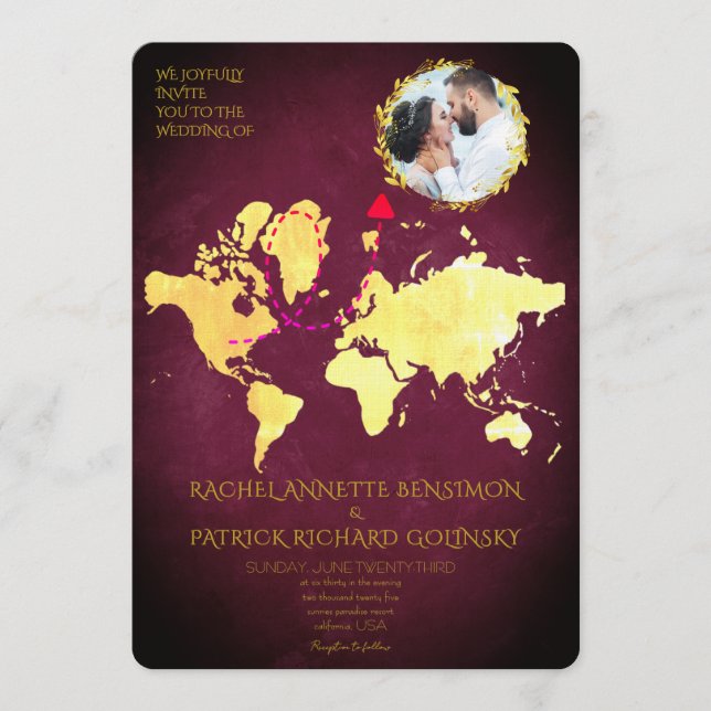 Personalized Map of Love Journey Wedding Einladung (Vorderseite)