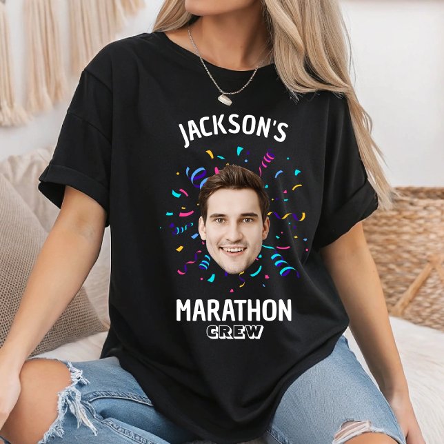 Personalized Marathon Crew Custom Face Runner Team T-Shirt (Von Creator hochgeladen)