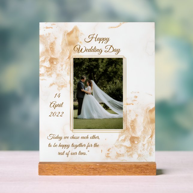 Personalized Marble & Gold Wedding Acrylschild (Neutral)
