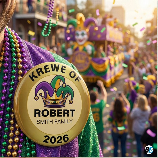 Personalized Mardi Gras Krewe Family Jester Hat Button (Von Creator hochgeladen)