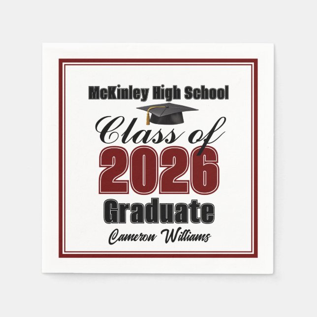 Personalized Maroon Class of 2026 Graduation Party Serviette (Vorderseite)