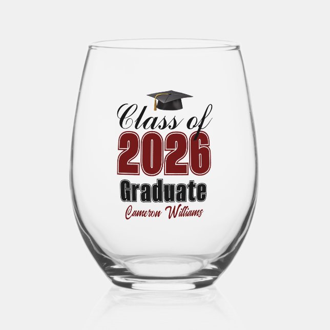 Personalized Maroon Class of 2026 Graduation Weinglas Ohne Stiel (Vorderseite)