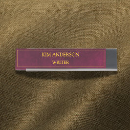 Personalized Maroon Leather Look  Schreibtischnamensplakette