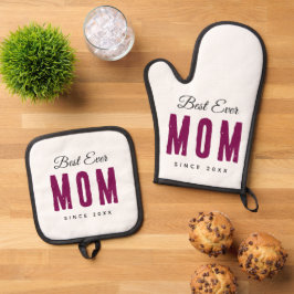 Personalized Massage Best Mom Ever   Ofenhandschuh & Topflappen-Set