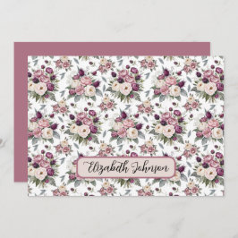 Personalized Mauve Floral Botanical Note Card Mitteilungskarte