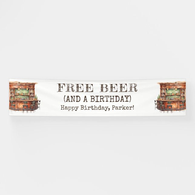 Personalized Men's Birthday Bar Free Beer Funny Banner (Horizontal)
