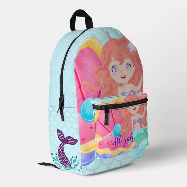 Personalized Mermaid Bedruckter Rucksack (Rückseitige Ecke links)