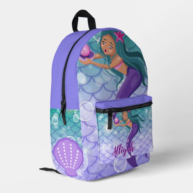 Personalized Mermaid Lilac Bedruckter Rucksack (Rückseitige Ecke links)
