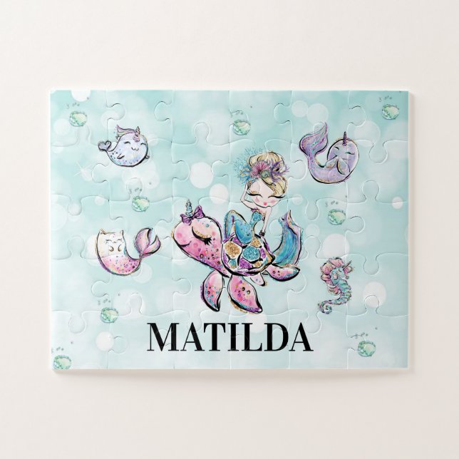 Personalized mermaid & sea animals puzzle for girl