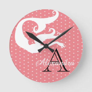 Personalized Mermaid White Coral salmon monogram Runde Wanduhr