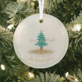 Personalized "Merry and Bright" Watercolor Tree Ornament Aus Glas