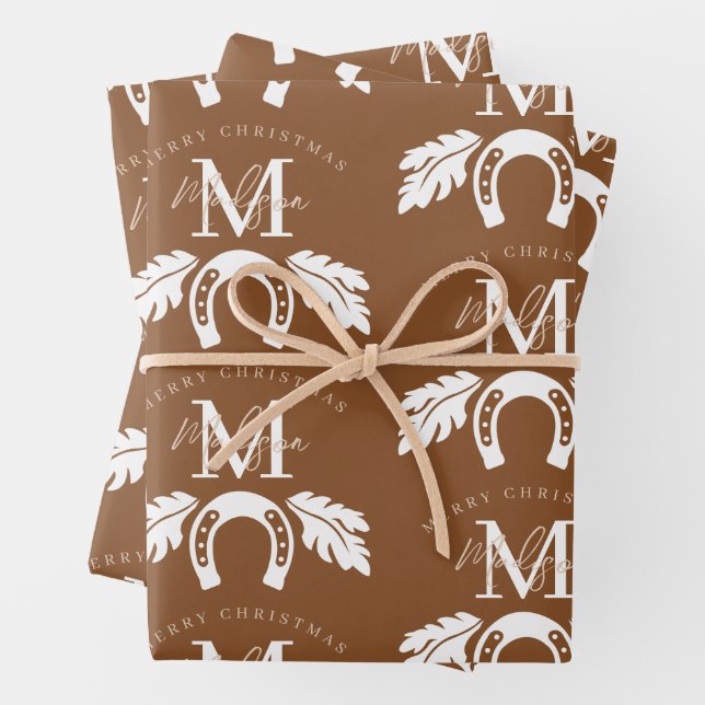 Personalized Merry Christmas Cowboy Girl Monogram  Geschenkpapier Set (Beispiel)