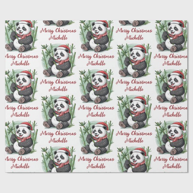 Personalized Merry Christmas Cute Panda Bear Geschenkpapier (Flach)