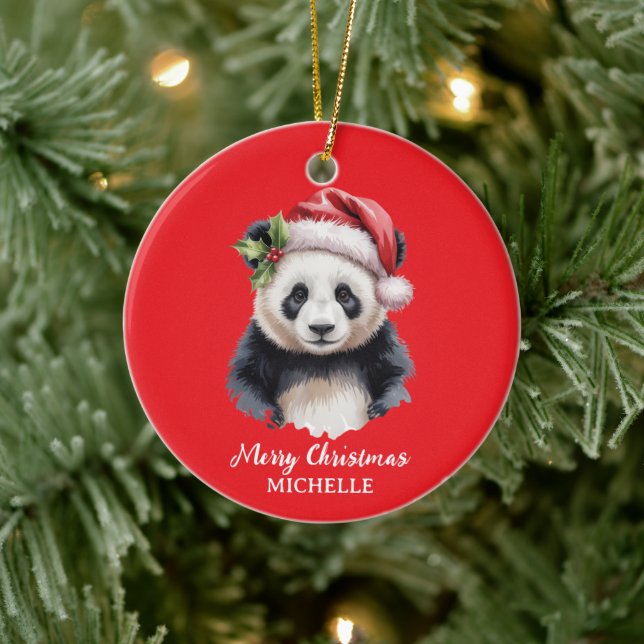 Personalized Merry Christmas Cute Panda Bear Keramik Ornament (Baum)