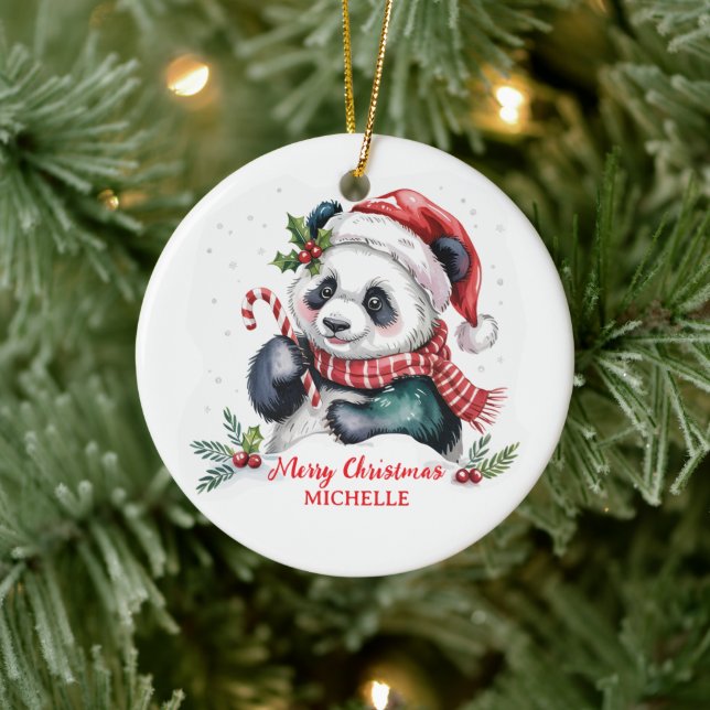 Personalized Merry Christmas Cute Panda Bear Keramik Ornament (Baum)