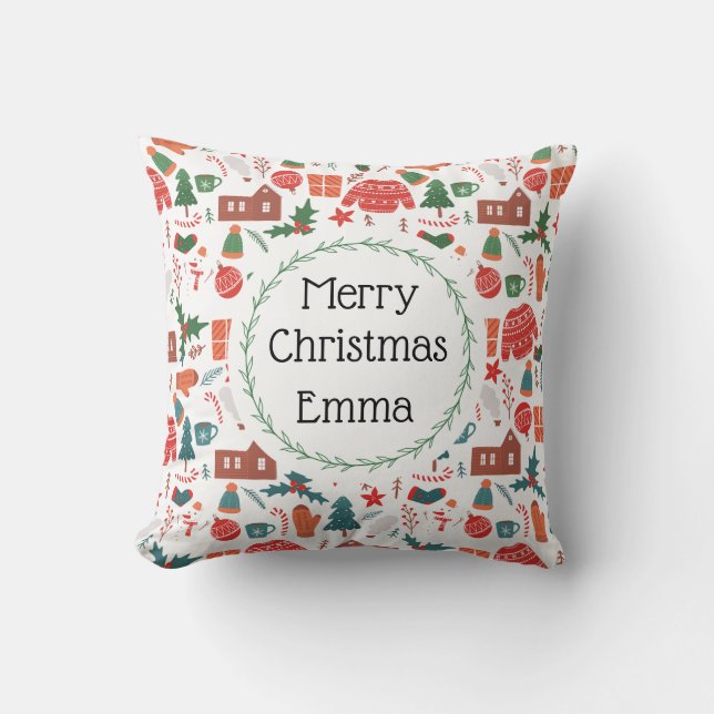 Personalized Merry Christmas Name Holiday Pillow Kissen (Vorderseite)