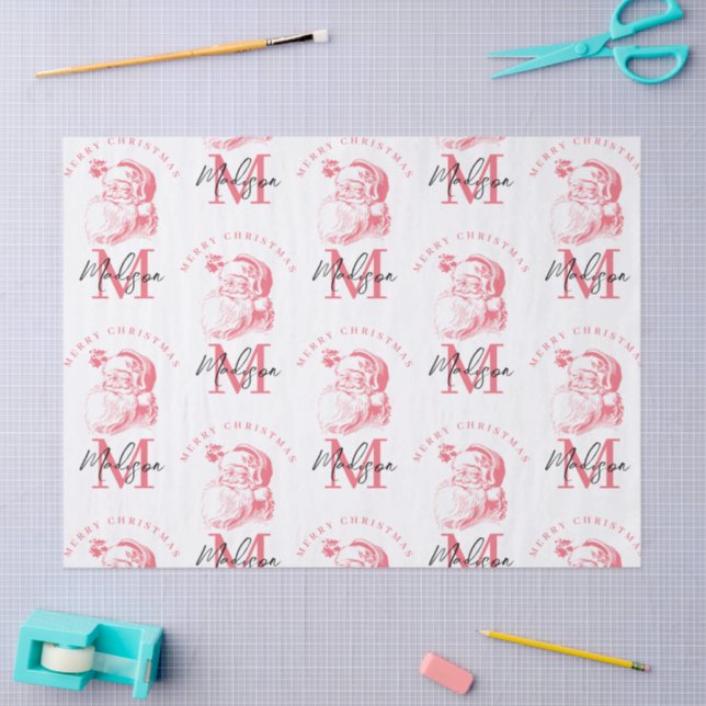 Personalized Merry Christmas Pink Santa Monogram Seidenpapier (Basteln)