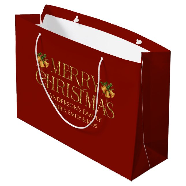 Personalized Merry Christmas Retro Gold Typography Große Geschenktüte (Rückseite Schrägansicht)