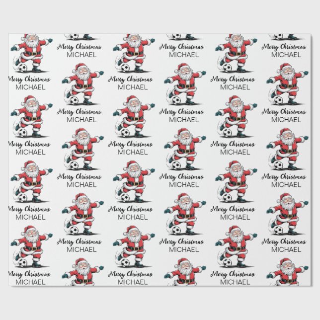 Personalized Merry Christmas Santa Claus Soccer    Geschenkpapier (Flach)