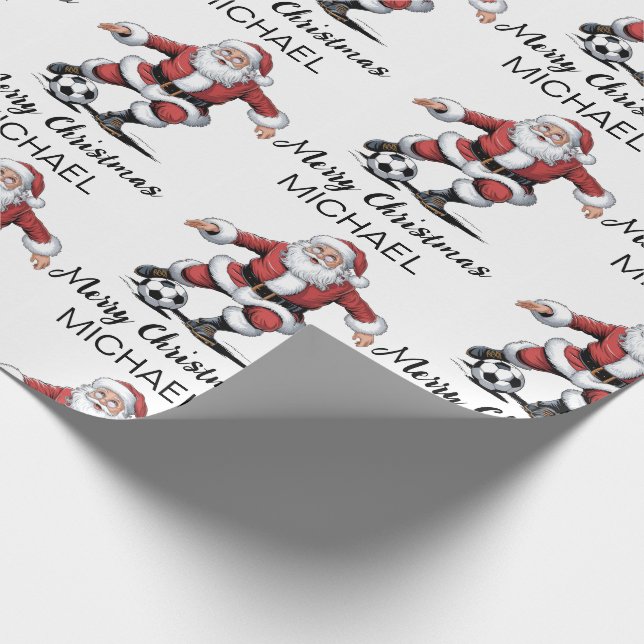 Personalized Merry Christmas Santa Claus Soccer    Geschenkpapier (Ecke)