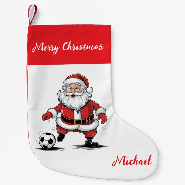 Personalized Merry Christmas Santa Claus Soccer    Kleiner Weihnachtsstrumpf (Vorderseite)