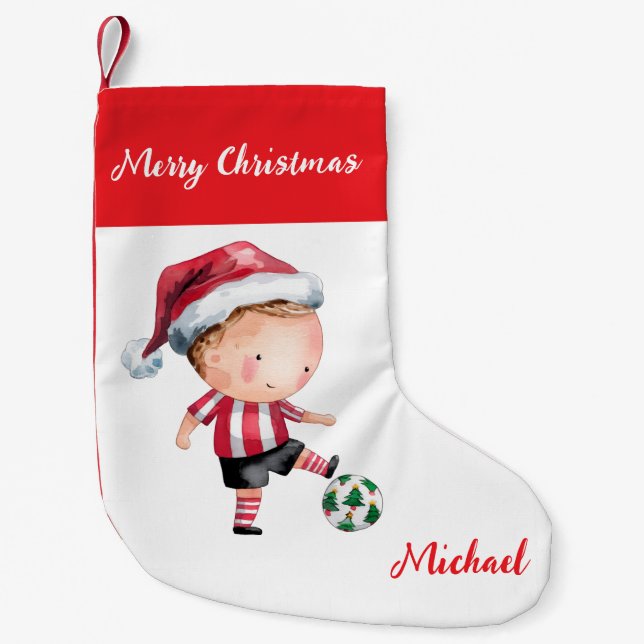 Personalized Merry Christmas Santa Claus Soccer    Kleiner Weihnachtsstrumpf (Vorderseite)