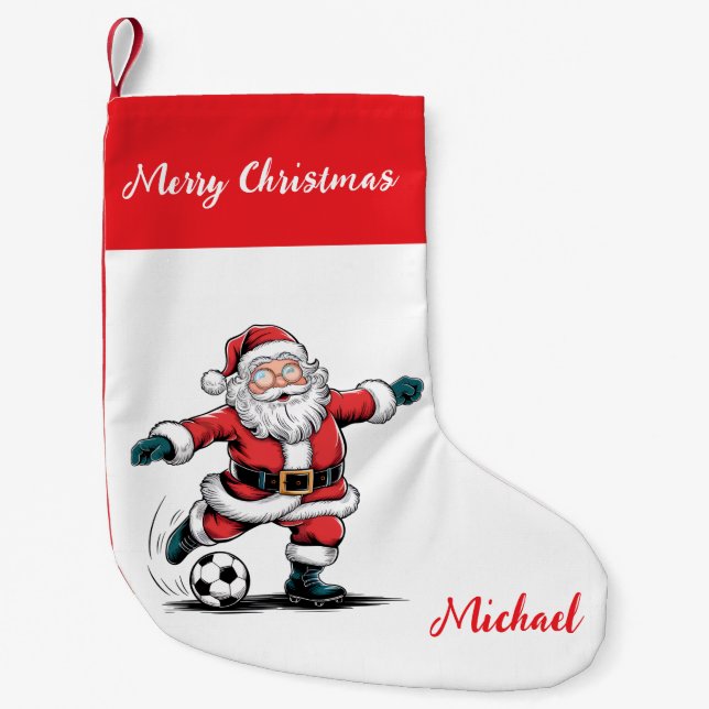 Personalized Merry Christmas Santa Claus Soccer    Kleiner Weihnachtsstrumpf (Vorderseite)