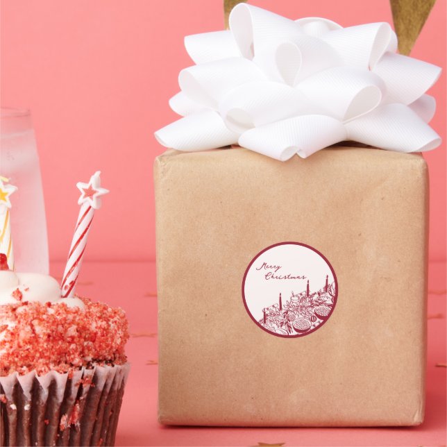 Personalized Merry Christmas Table Minimal Design Runder Aufkleber (Party)