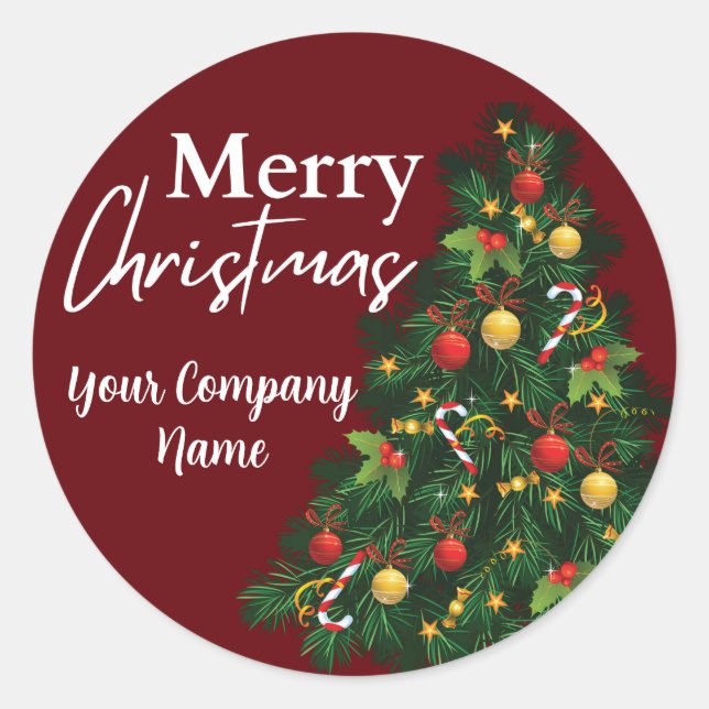 Personalized Merry Christmas Tree Holiday Runder Aufkleber (Vorderseite)