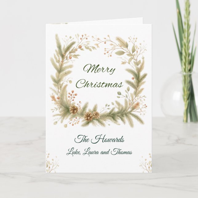 Personalized Merry Christmas Wreath Card Karte (Vorderseite)