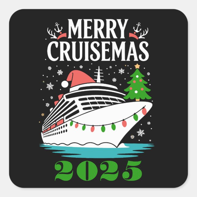 Personalized Merry Cruisemas Cruise Ship Family  Quadratischer Aufkleber (Vorderseite)