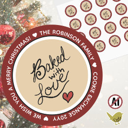 Personalized Message Baked with Love Christmas Runder Aufkleber