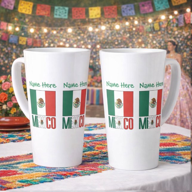 Personalized Mexico Flag Name Design Large Milchtasse (Personalized large latte mug with Mexican Flag, MEXICO below in flag colors. Add name above in green)