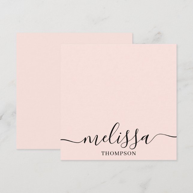 Personalized Minimalist Calligraphy Script Pink Mitteilungskarte (Vorne/Hinten)