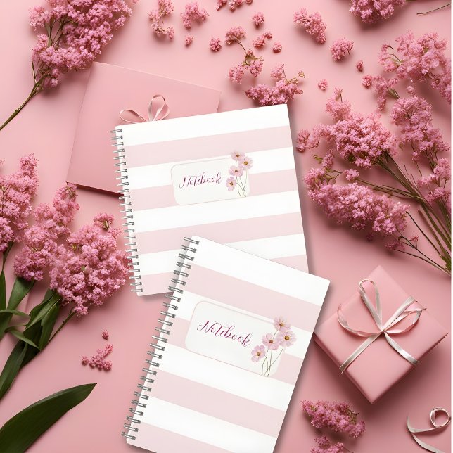 Personalized Minimalist Pink Floral Notebook Notizbuch (Von Creator hochgeladen)