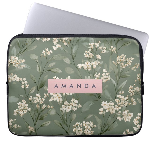 Personalized Minimalist Sage Floral Art  Laptopschutzhülle (Vorderseite)