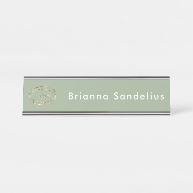 Personalized Minimalist Sage Green Business Logo Schreibtischnamensplakette (Vorderseite )