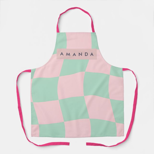 Personalized Mint Green and Blush Pink Checkered Schürze (Vorderseite)