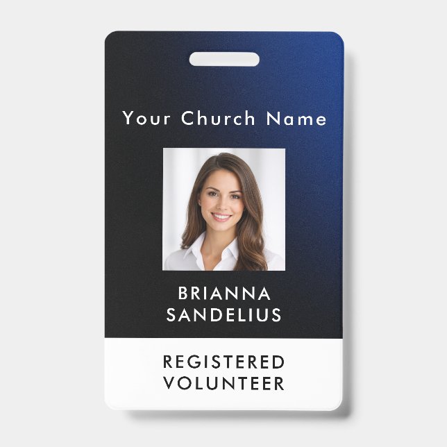 Personalized Modern Blue Church Volunteer Photo ID Ausweis (Vorderseite)
